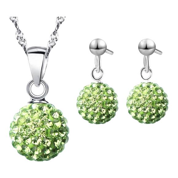 Light Green Crystal Rhinestone Disco Ball Necklace & Drop Earrings Set - Picture 2 of 4